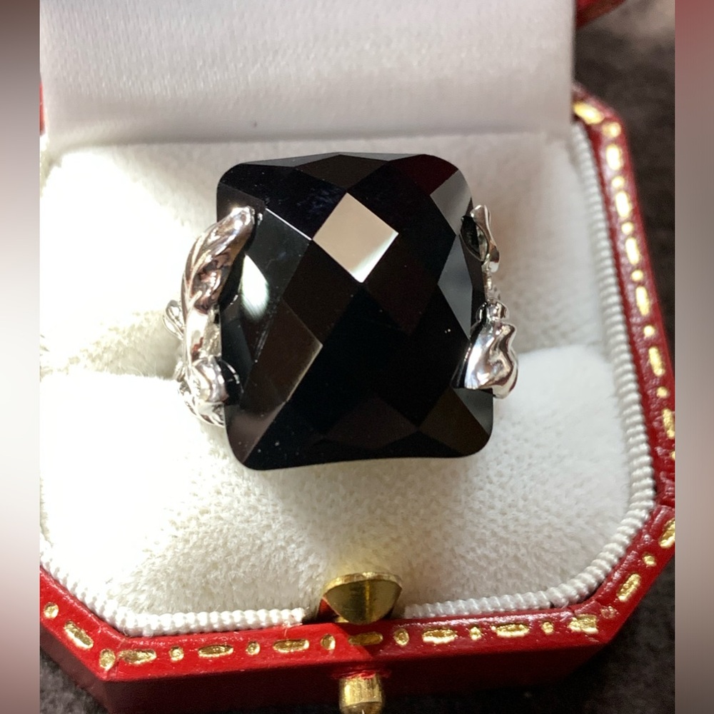 NEW Sterling Silver ONYX LARGE Faceted Cut Twisted Ring Joya Judy Crowell SIZE 8 - Picture 6 of 16